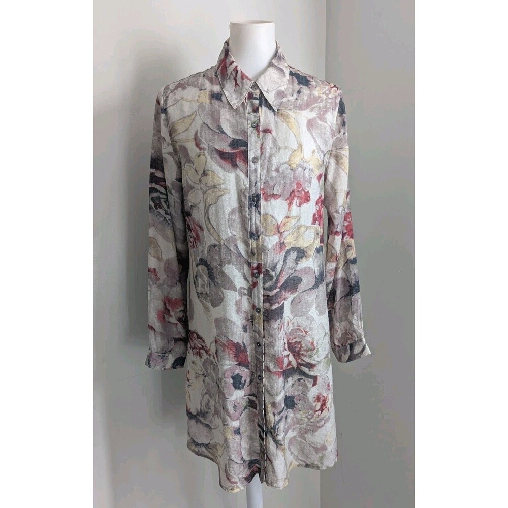 SOFT SURROUNDINGS Sasha Tunic Blouse M Semi Sheer artsy Floral Top Long Boho
